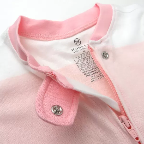 HonestBaby NonSlip Footed Pajamas OnePiece Sleeper Jumpsuit ZipFront Pjs 100 Organic Cotton for Baby Girls2pack Jumbo Ombre Stripe Strawberry Cream
