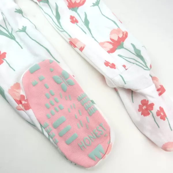 HonestBaby NonSlip Footed Pajamas OnePiece Sleeper Jumpsuit ZipFront Pjs 100 Organic Cotton for Baby Girls2pack Jumbo Ombre Stripe Strawberry Cream