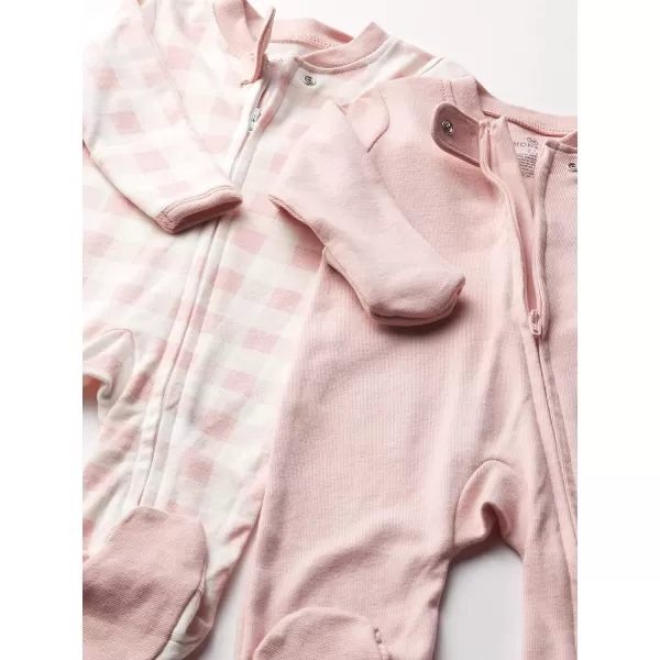 HonestBaby NonSlip Footed Pajamas OnePiece Sleeper Jumpsuit ZipFront Pjs 100 Organic Cotton for Baby Girls2pack Peach Skin Painted Buffalo Check
