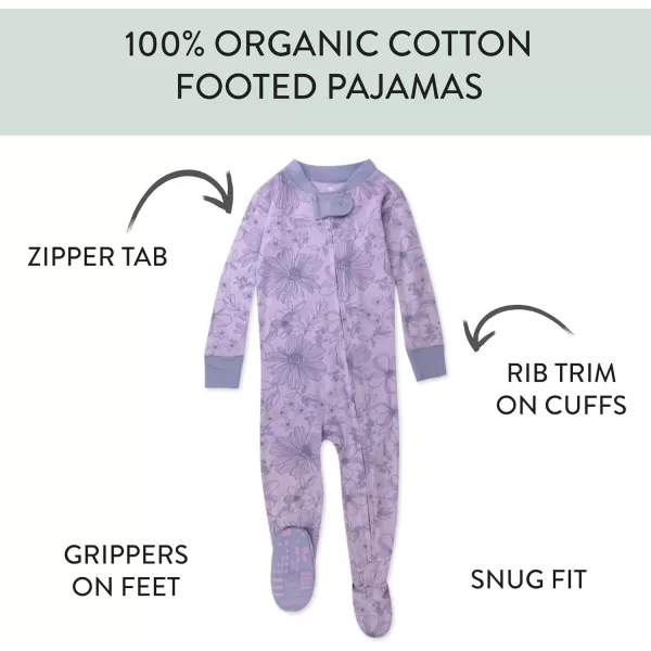 HonestBaby NonSlip Footed Pajamas OnePiece Sleeper Jumpsuit ZipFront Pjs 100 Organic Cotton for Baby Girls2pack Purple Plaid
