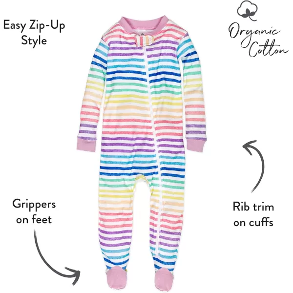 HonestBaby NonSlip Footed Pajamas OnePiece Sleeper Jumpsuit ZipFront Pjs 100 Organic Cotton for Baby Girls2pack Rainbow Stripe