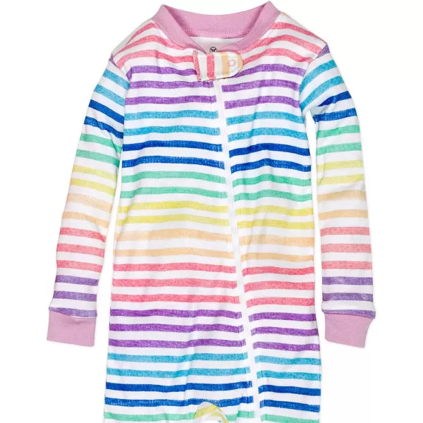 HonestBaby NonSlip Footed Pajamas OnePiece Sleeper Jumpsuit ZipFront Pjs 100 Organic Cotton for Baby Girls2pack Rainbow Stripe