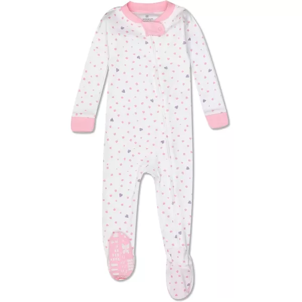 HonestBaby NonSlip Footed Pajamas OnePiece Sleeper Jumpsuit ZipFront Pjs 100 Organic Cotton for Baby Girls2pack Rose BlossomLove Dot
