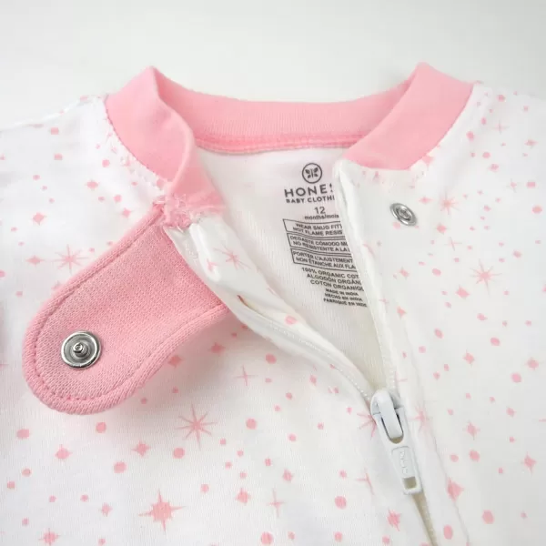 HonestBaby NonSlip Footed Pajamas OnePiece Sleeper Jumpsuit ZipFront Pjs 100 Organic Cotton for Baby Girls2pack Twinkle Star WhitePink