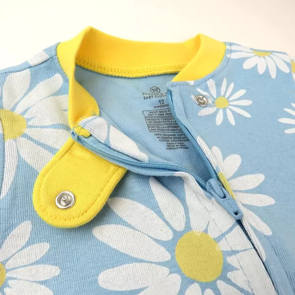HonestBaby NonSlip Footed Pajamas OnePiece Sleeper Jumpsuit ZipFront Pjs 100 Organic Cotton for Baby Girls2pack Yellow Painted Buffalo Check