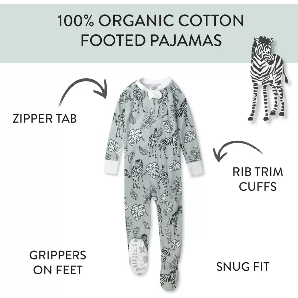 HonestBaby NonSlip Footed Pajamas OnePiece Sleeper Jumpsuit ZipFront Pjs 100 Organic Cotton for Baby GirlsBaby Zebra Camo