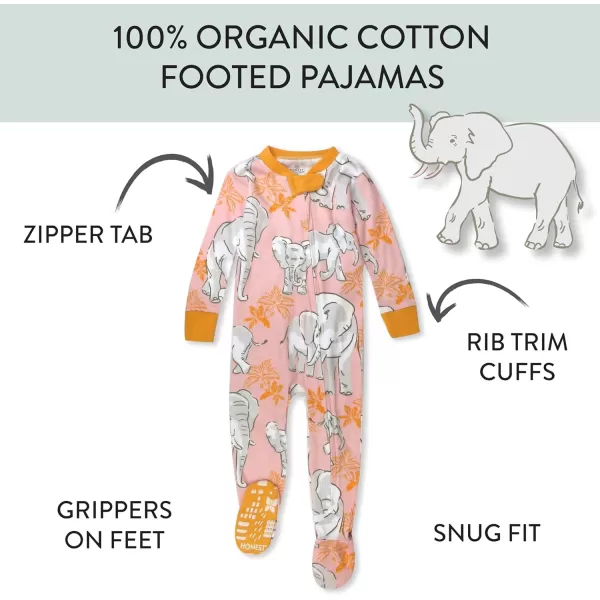 HonestBaby NonSlip Footed Pajamas OnePiece Sleeper Jumpsuit ZipFront Pjs 100 Organic Cotton for Baby GirlsBoumbi Pink Elephant