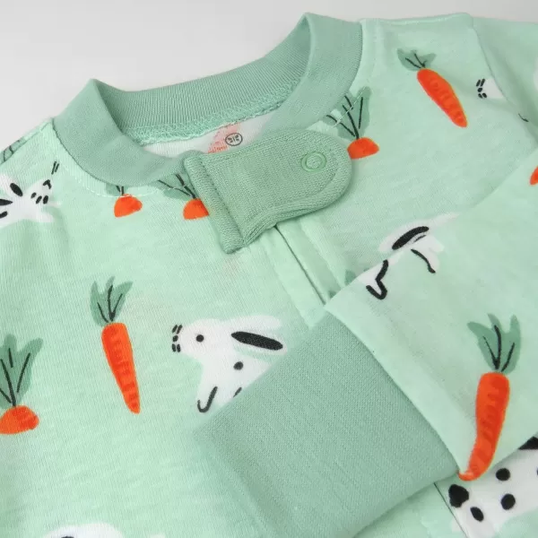 HonestBaby NonSlip Footed Pajamas OnePiece Sleeper Jumpsuit ZipFront Pjs 100 Organic Cotton for Baby GirlsDalmatian Bunny