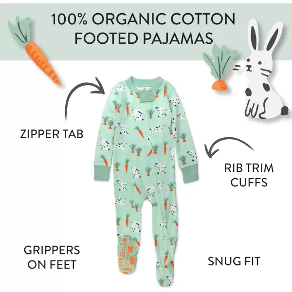 HonestBaby NonSlip Footed Pajamas OnePiece Sleeper Jumpsuit ZipFront Pjs 100 Organic Cotton for Baby GirlsDalmatian Bunny