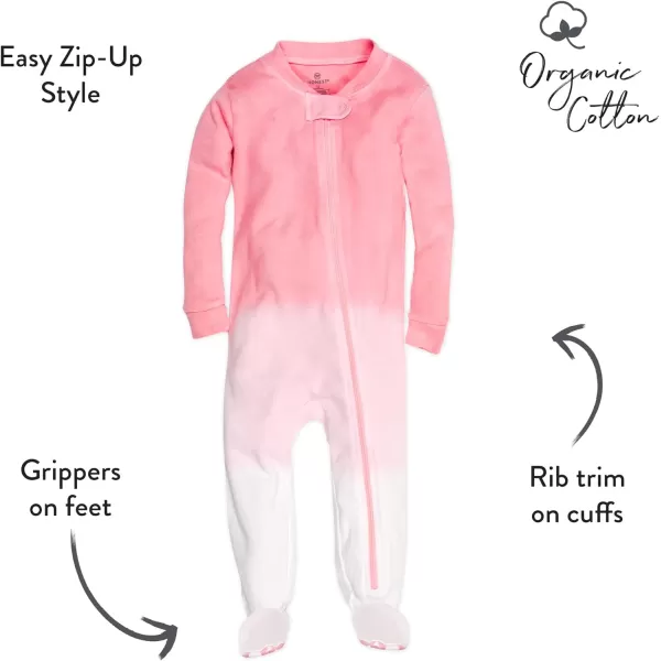 HonestBaby NonSlip Footed Pajamas OnePiece Sleeper Jumpsuit ZipFront Pjs 100 Organic Cotton for Baby GirlsDip Dye Pink