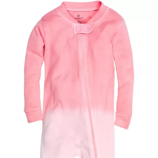 HonestBaby NonSlip Footed Pajamas OnePiece Sleeper Jumpsuit ZipFront Pjs 100 Organic Cotton for Baby GirlsDip Dye Pink