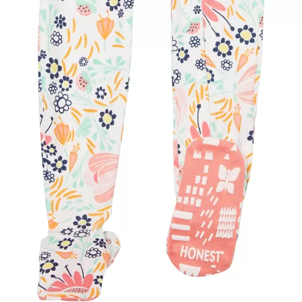 HonestBaby NonSlip Footed Pajamas OnePiece Sleeper Jumpsuit ZipFront Pjs 100 Organic Cotton for Baby GirlsFlower Power