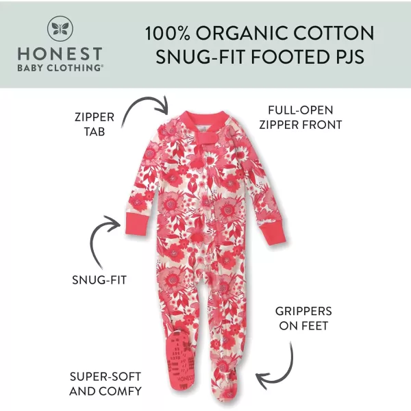 HonestBaby NonSlip Footed Pajamas OnePiece Sleeper Jumpsuit ZipFront Pjs 100 Organic Cotton for Baby GirlsJumbo English Garden