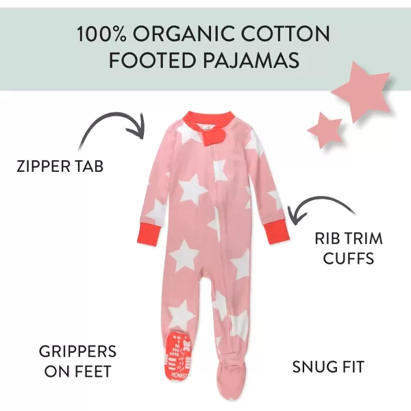 HonestBaby NonSlip Footed Pajamas OnePiece Sleeper Jumpsuit ZipFront Pjs 100 Organic Cotton for Baby GirlsJumbo Star Pink