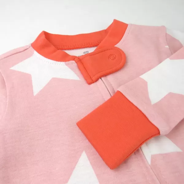 HonestBaby NonSlip Footed Pajamas OnePiece Sleeper Jumpsuit ZipFront Pjs 100 Organic Cotton for Baby GirlsJumbo Star Pink
