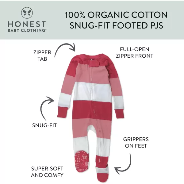 HonestBaby NonSlip Footed Pajamas OnePiece Sleeper Jumpsuit ZipFront Pjs 100 Organic Cotton for Baby GirlsJumbo Stripe Pink Rose