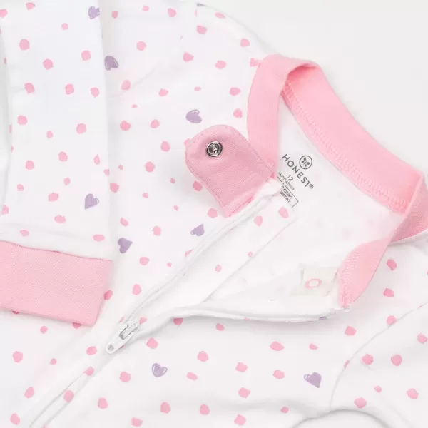 HonestBaby NonSlip Footed Pajamas OnePiece Sleeper Jumpsuit ZipFront Pjs 100 Organic Cotton for Baby GirlsLove Dot