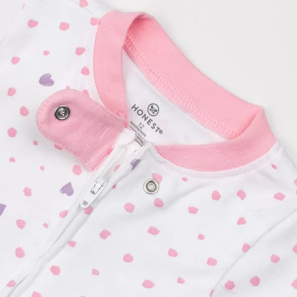 HonestBaby NonSlip Footed Pajamas OnePiece Sleeper Jumpsuit ZipFront Pjs 100 Organic Cotton for Baby GirlsLove Dot