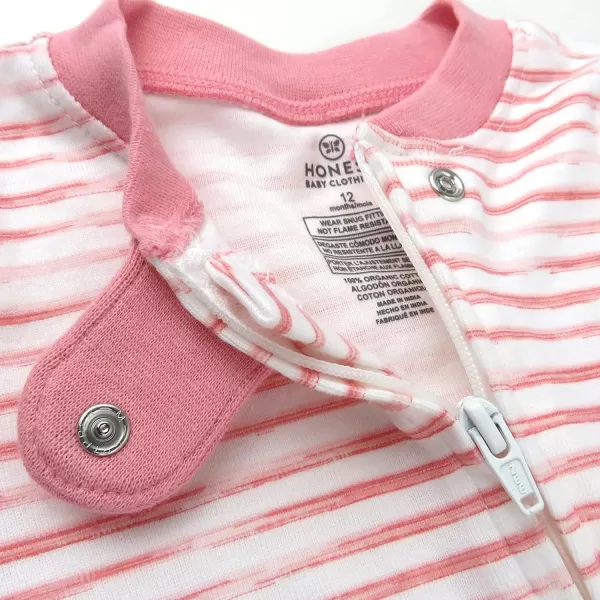 HonestBaby NonSlip Footed Pajamas OnePiece Sleeper Jumpsuit ZipFront Pjs 100 Organic Cotton for Baby GirlsNature Stripe Strawberry Cream