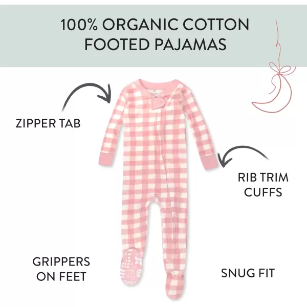 HonestBaby NonSlip Footed Pajamas OnePiece Sleeper Jumpsuit ZipFront Pjs 100 Organic Cotton for Baby GirlsPink Check