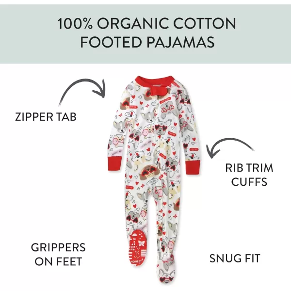 HonestBaby NonSlip Footed Pajamas OnePiece Sleeper Jumpsuit ZipFront Pjs 100 Organic Cotton for Baby GirlsPug Love