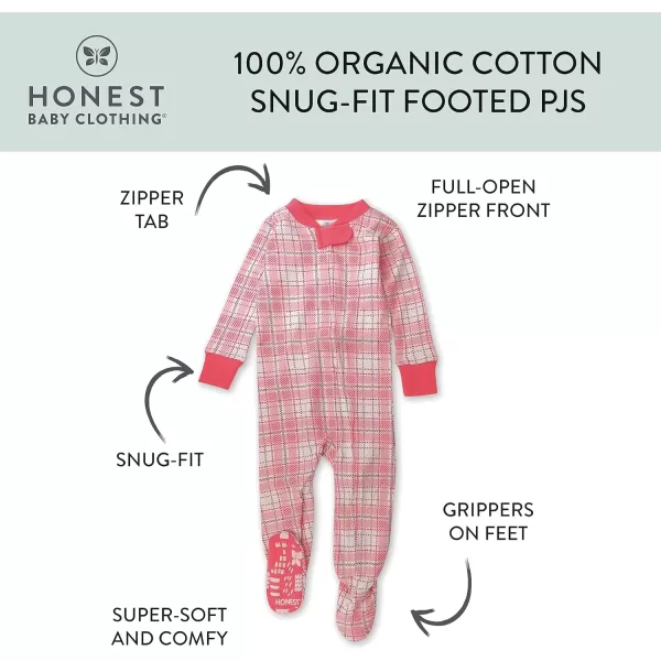 HonestBaby NonSlip Footed Pajamas OnePiece Sleeper Jumpsuit ZipFront Pjs 100 Organic Cotton for Baby GirlsRomantic Plaid