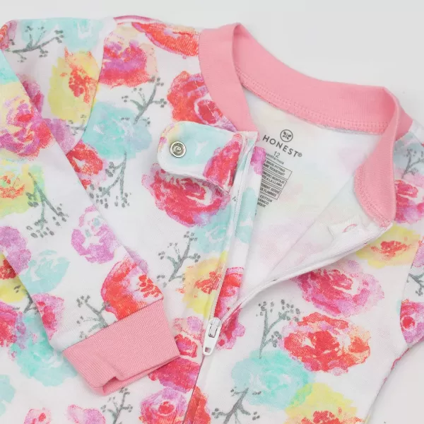 HonestBaby NonSlip Footed Pajamas OnePiece Sleeper Jumpsuit ZipFront Pjs 100 Organic Cotton for Baby GirlsRose Blossom