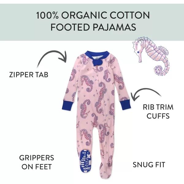 HonestBaby NonSlip Footed Pajamas OnePiece Sleeper Jumpsuit ZipFront Pjs 100 Organic Cotton for Baby GirlsSea Horse