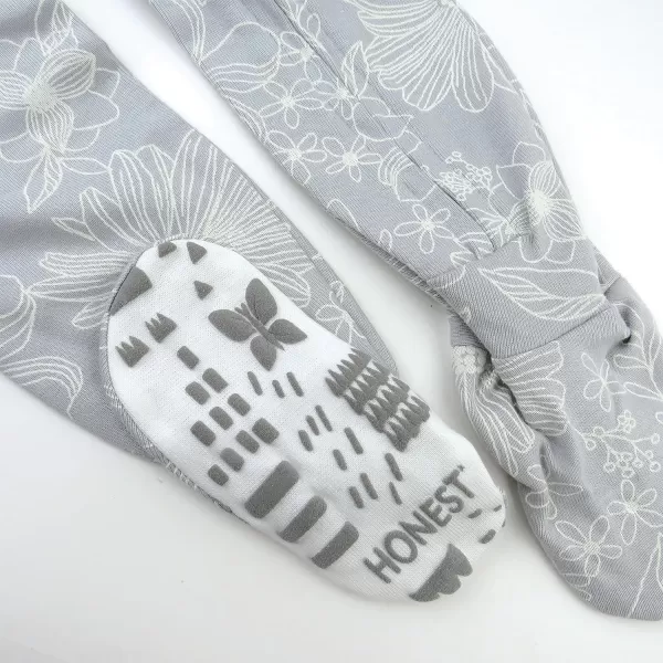 HonestBaby NonSlip Footed Pajamas OnePiece Sleeper Jumpsuit ZipFront Pjs 100 Organic Cotton for Baby GirlsSketchy Floral Gray