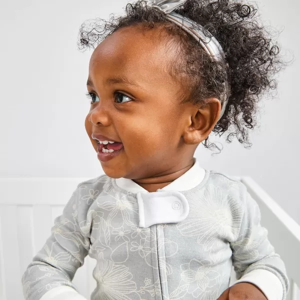HonestBaby NonSlip Footed Pajamas OnePiece Sleeper Jumpsuit ZipFront Pjs 100 Organic Cotton for Baby GirlsSketchy Floral Gray