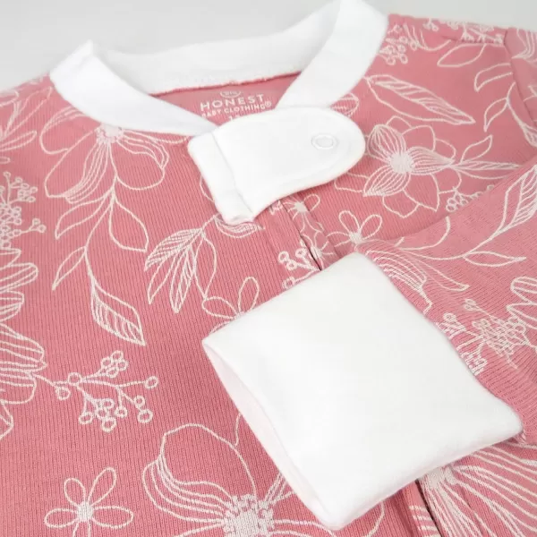 HonestBaby NonSlip Footed Pajamas OnePiece Sleeper Jumpsuit ZipFront Pjs 100 Organic Cotton for Baby GirlsSketchy Floral Pink