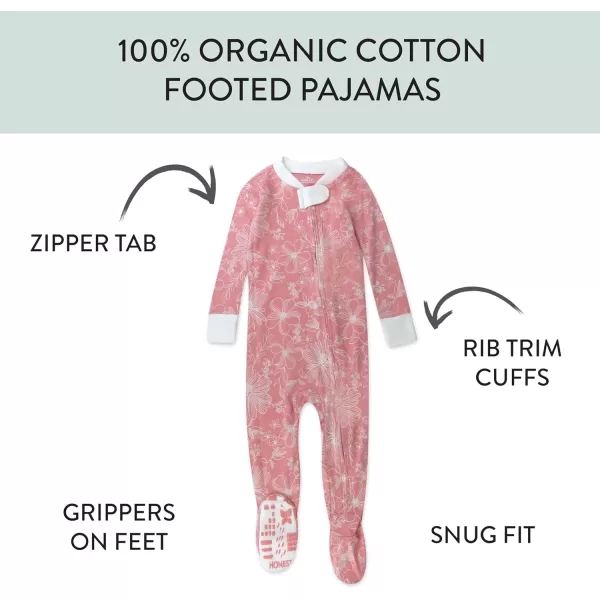 HonestBaby NonSlip Footed Pajamas OnePiece Sleeper Jumpsuit ZipFront Pjs 100 Organic Cotton for Baby GirlsSketchy Floral Pink