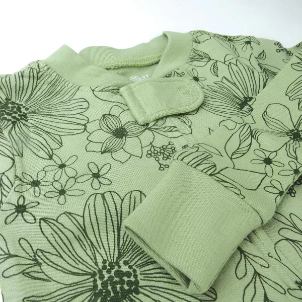 HonestBaby NonSlip Footed Pajamas OnePiece Sleeper Jumpsuit ZipFront Pjs 100 Organic Cotton for Baby GirlsSketchy Floral Sage