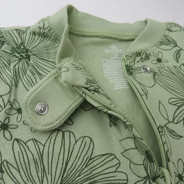 HonestBaby NonSlip Footed Pajamas OnePiece Sleeper Jumpsuit ZipFront Pjs 100 Organic Cotton for Baby GirlsSketchy Floral Sage