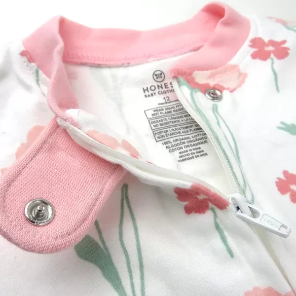 HonestBaby NonSlip Footed Pajamas OnePiece Sleeper Jumpsuit ZipFront Pjs 100 Organic Cotton for Baby GirlsStrawberry Pink Floral
