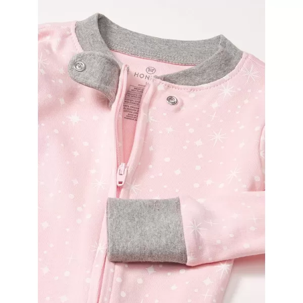 HonestBaby NonSlip Footed Pajamas OnePiece Sleeper Jumpsuit ZipFront Pjs 100 Organic Cotton for Baby GirlsTwinkle Star Pink