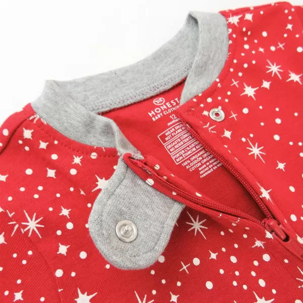 HonestBaby NonSlip Footed Pajamas OnePiece Sleeper Jumpsuit ZipFront Pjs 100 Organic Cotton for Baby GirlsTwinkle Star Red