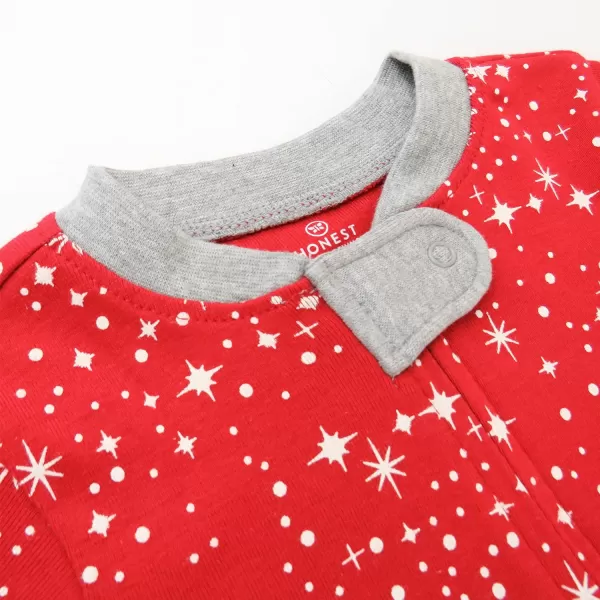 HonestBaby NonSlip Footed Pajamas OnePiece Sleeper Jumpsuit ZipFront Pjs 100 Organic Cotton for Baby GirlsTwinkle Star Red