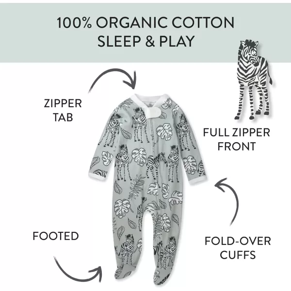 HonestBaby Sleep and Play Footed Pajamas OnePiece Sleeper Jumpsuit ZipFront Pjs 100 Organic Cotton for Baby Girls1 Baby Zebra Camo