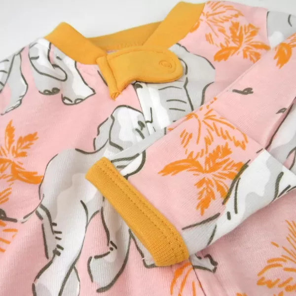 HonestBaby Sleep and Play Footed Pajamas OnePiece Sleeper Jumpsuit ZipFront Pjs 100 Organic Cotton for Baby Girls1 Boumbi Pink Elephant