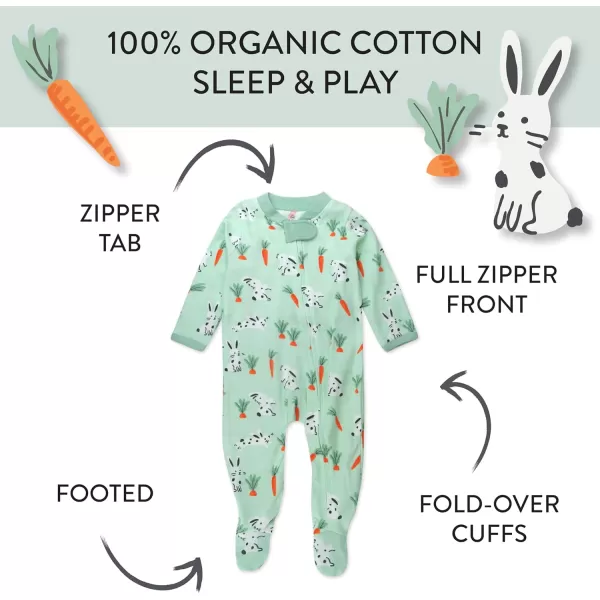HonestBaby Sleep and Play Footed Pajamas OnePiece Sleeper Jumpsuit ZipFront Pjs 100 Organic Cotton for Baby Girls1 Dalmatian Bunny