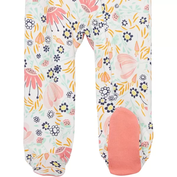 HonestBaby Sleep and Play Footed Pajamas OnePiece Sleeper Jumpsuit ZipFront Pjs 100 Organic Cotton for Baby Girls1 Flower Power