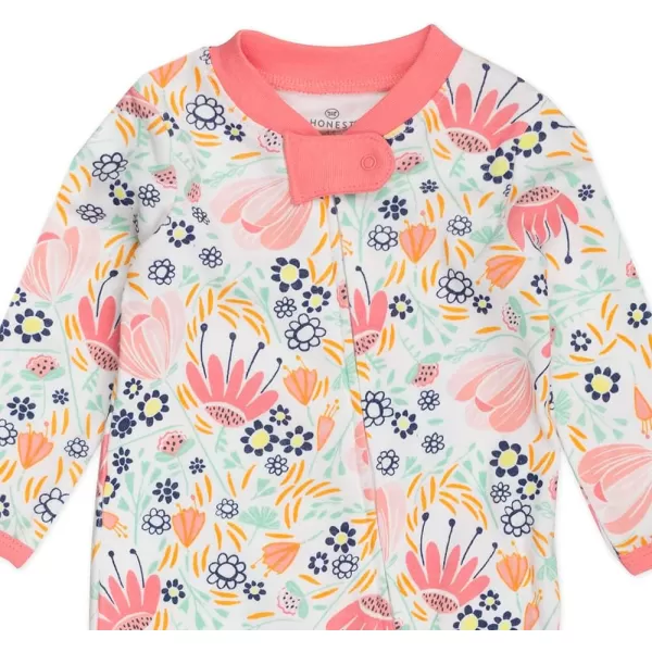HonestBaby Sleep and Play Footed Pajamas OnePiece Sleeper Jumpsuit ZipFront Pjs 100 Organic Cotton for Baby Girls1 Flower Power
