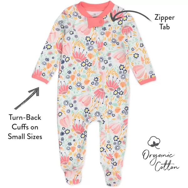 HonestBaby Sleep and Play Footed Pajamas OnePiece Sleeper Jumpsuit ZipFront Pjs 100 Organic Cotton for Baby Girls1 Flower Power