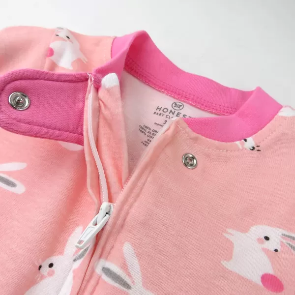 HonestBaby Sleep and Play Footed Pajamas OnePiece Sleeper Jumpsuit ZipFront Pjs 100 Organic Cotton for Baby Girls1 Hop