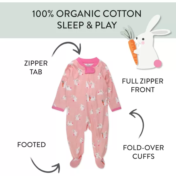 HonestBaby Sleep and Play Footed Pajamas OnePiece Sleeper Jumpsuit ZipFront Pjs 100 Organic Cotton for Baby Girls1 Hop