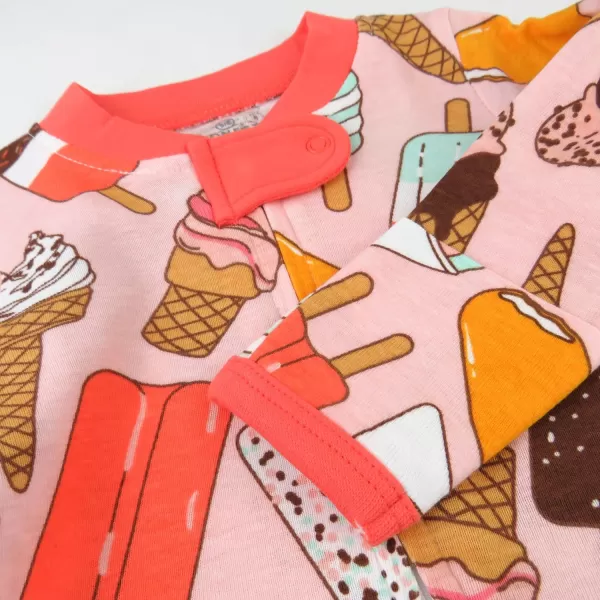 HonestBaby Sleep and Play Footed Pajamas OnePiece Sleeper Jumpsuit ZipFront Pjs 100 Organic Cotton for Baby Girls1 Ice Cream Rose