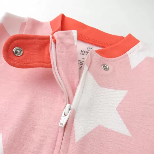 HonestBaby Sleep and Play Footed Pajamas OnePiece Sleeper Jumpsuit ZipFront Pjs 100 Organic Cotton for Baby Girls1 Jumbo Star Pink