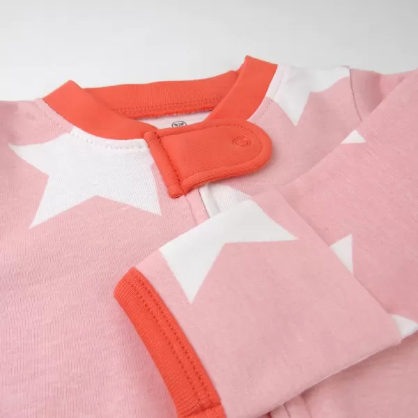 HonestBaby Sleep and Play Footed Pajamas OnePiece Sleeper Jumpsuit ZipFront Pjs 100 Organic Cotton for Baby Girls1 Jumbo Star Pink