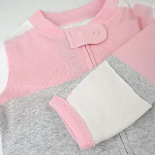 HonestBaby Sleep and Play Footed Pajamas OnePiece Sleeper Jumpsuit ZipFront Pjs 100 Organic Cotton for Baby Girls1 Jumbo Stripe Petal Pink